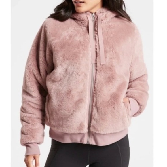 Athleta Jackets & Blazers - Athleta Ritual Jacket Dogwood Mauve Pink Sherpa‎ Teddy Zip Jacket Bomber Hoodie